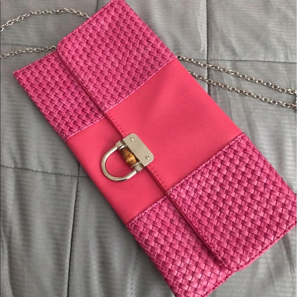Hot Pink Clutch- removable chain strap