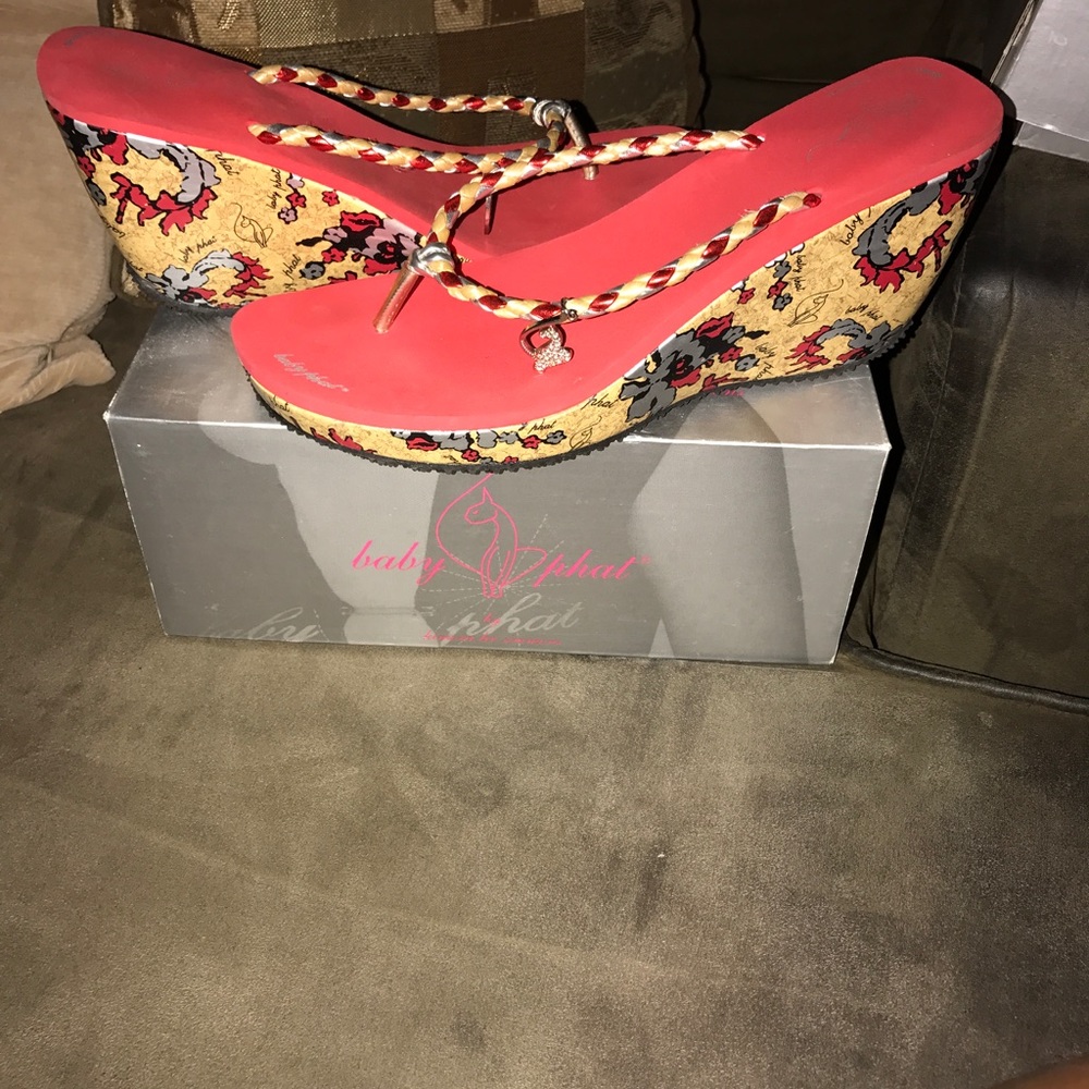 Baby Phat Cork Flower Wedges