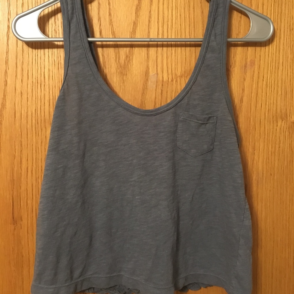 Gray Crop Top with Lace Back