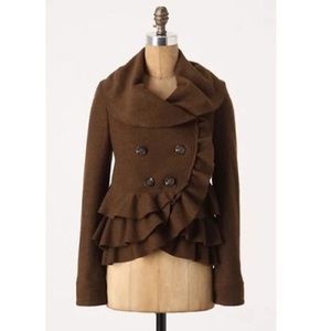 Anthropologie Elevenses Frilly Wool Peacoat