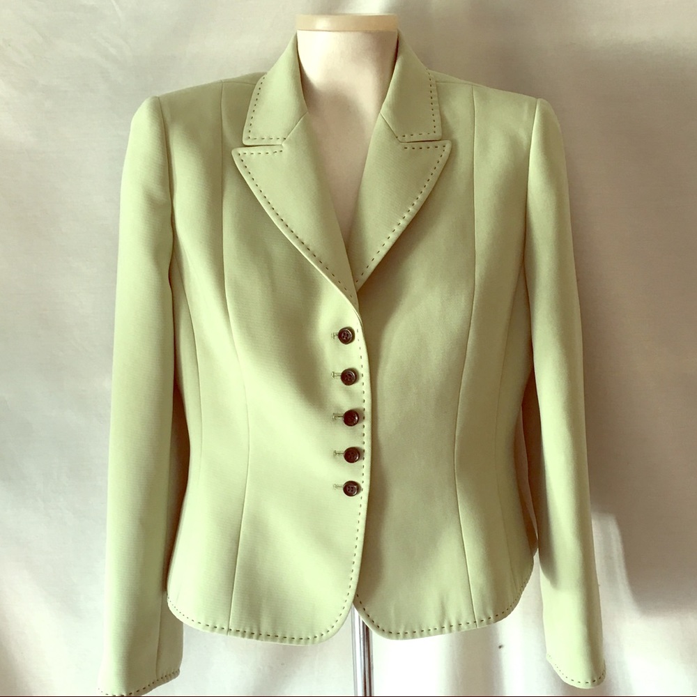 Tahari Arthur S Levine Lime Green Jacket Size 6P.