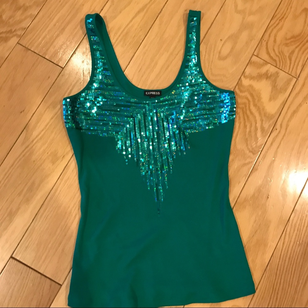 Express Green sequin tank top- offers accepted