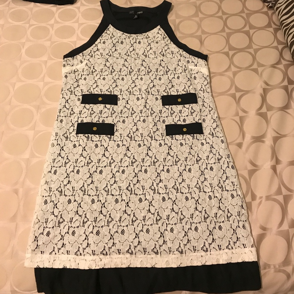 Aqua Black dress w ivory lace overlay.