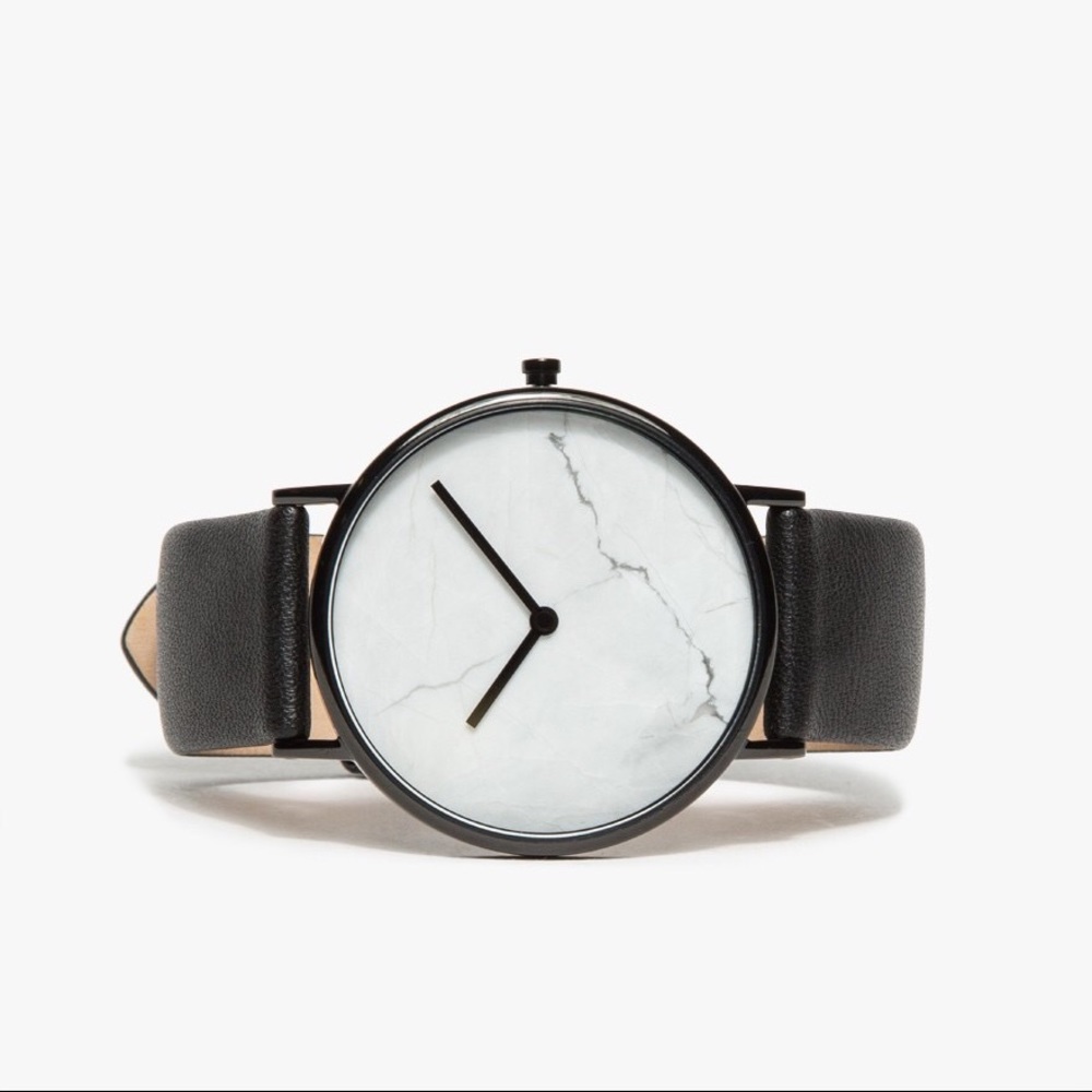 White Marble/Black Band Watch by The Horse