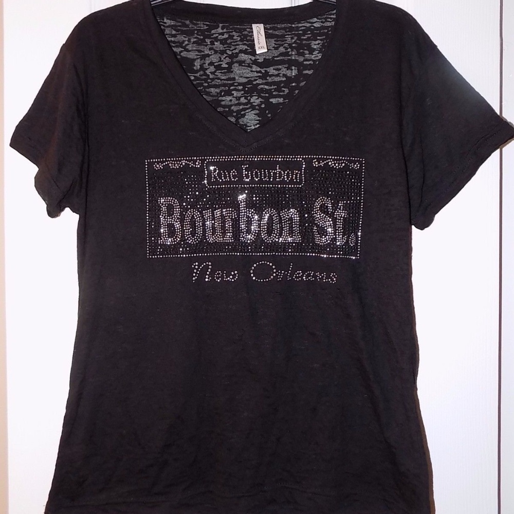 New Orleans Bourbon St Rhinestone Black Shirt, XXL