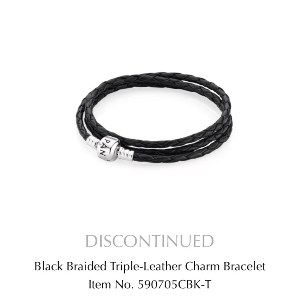 RETIRED Pandora double wrap black leather bracelet