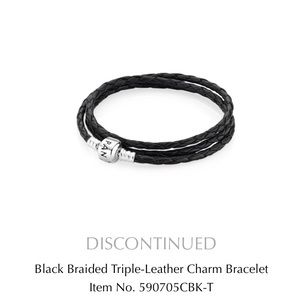RETIRED Pandora double wrap black leather bracelet