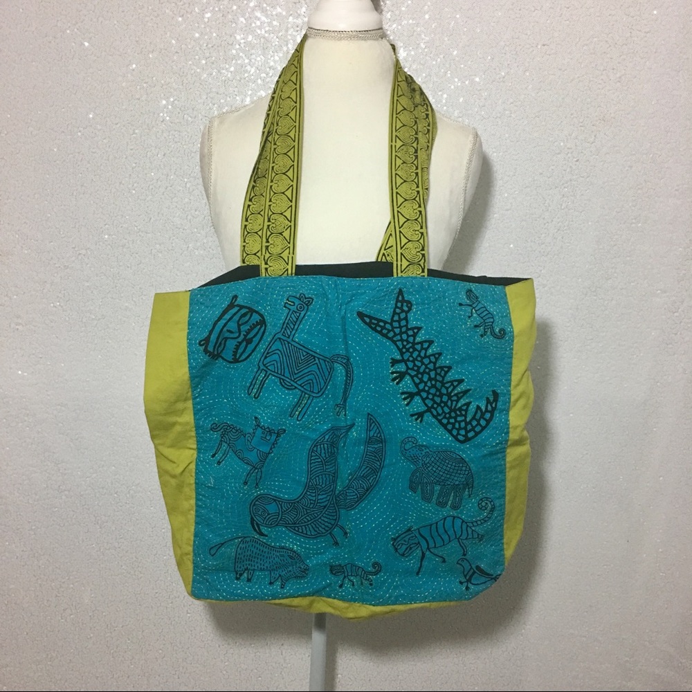 Tribal print fabric tote bag