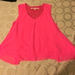 Hot pink chiffon v neck easy tank