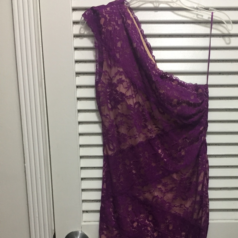 Ark and co. one shoulder purple lace dress