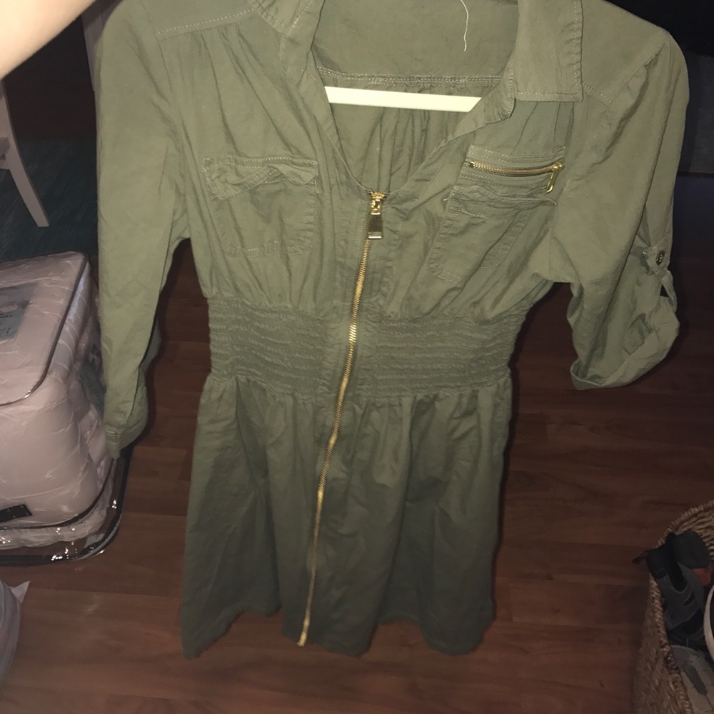 Army green full zip dress