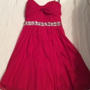 Strapless red rhinestoned dress
