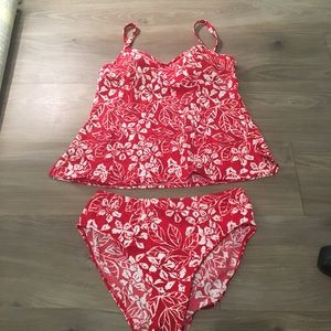 Baltex Tankini Swimsuit Red Floral Size 14