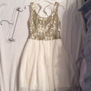 Gold sequined tulle dress