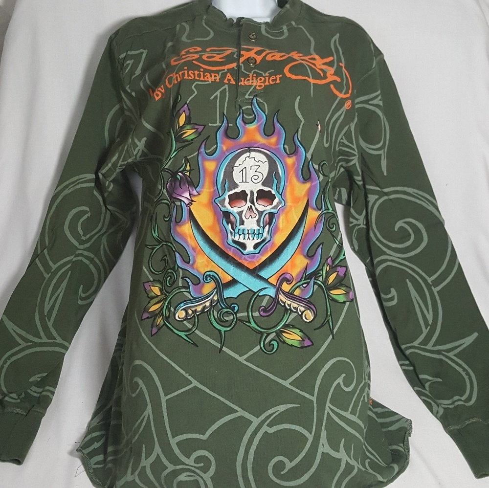 Ed Hardy Long Sleeve XL Printed Shirt NWT
