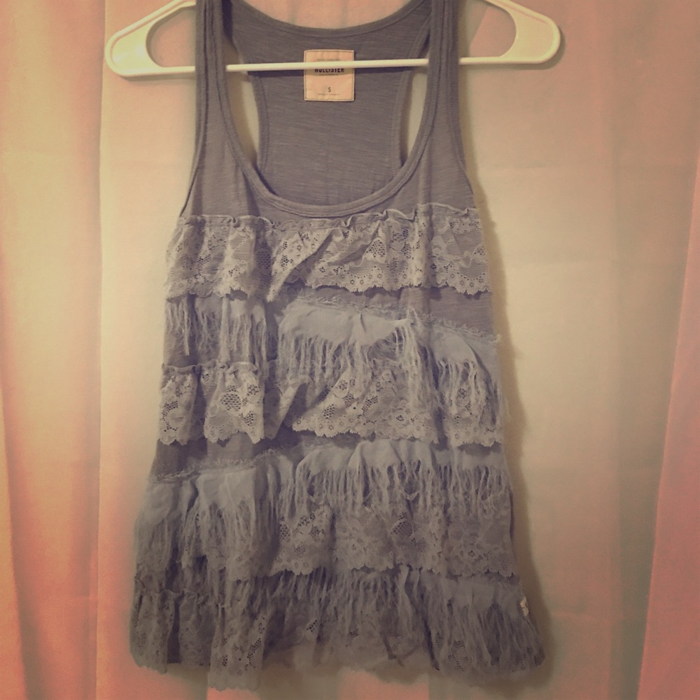 Hollister Grey Lace Fringe Tank