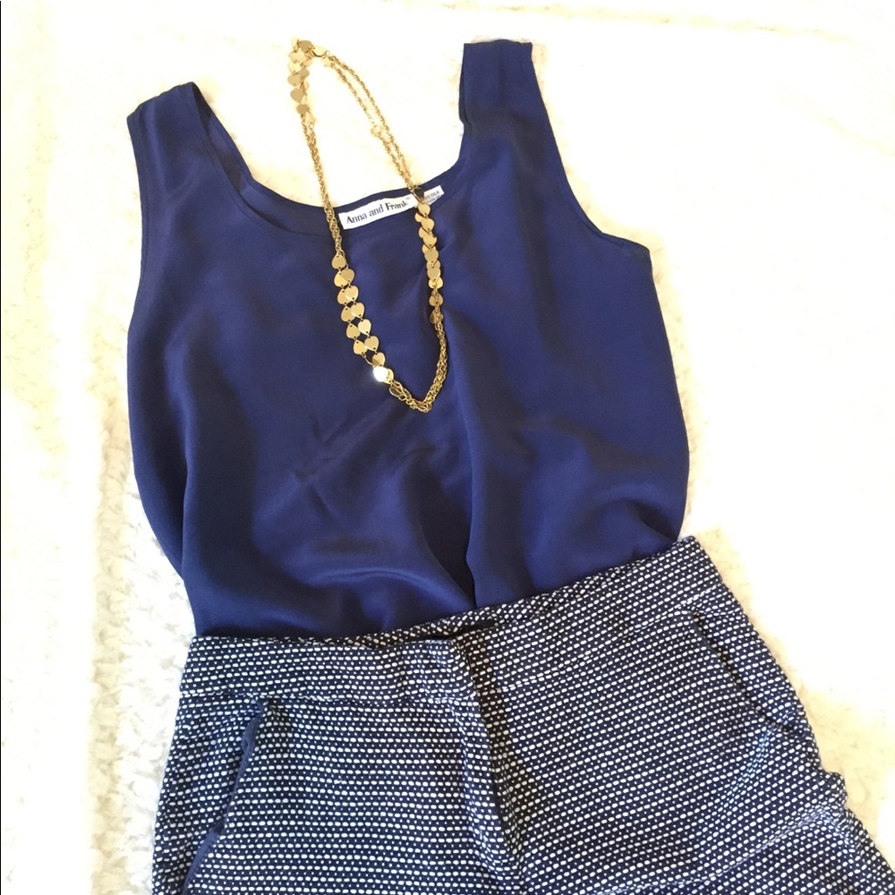 Navy 100% silk tank
