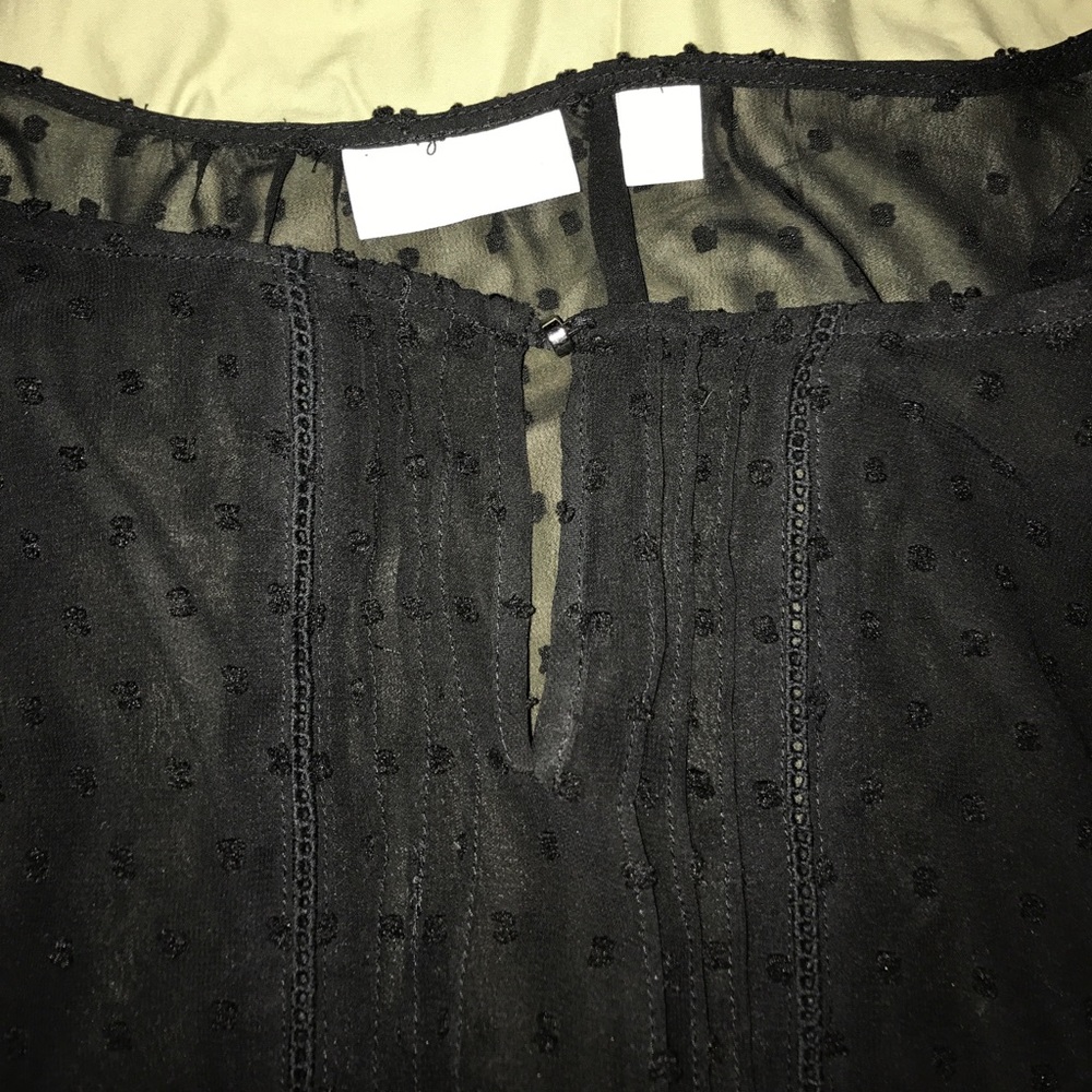 NWOT Black Sheer Pin Dot Bracelet Sleeve Blouse - Picture 4 of 7