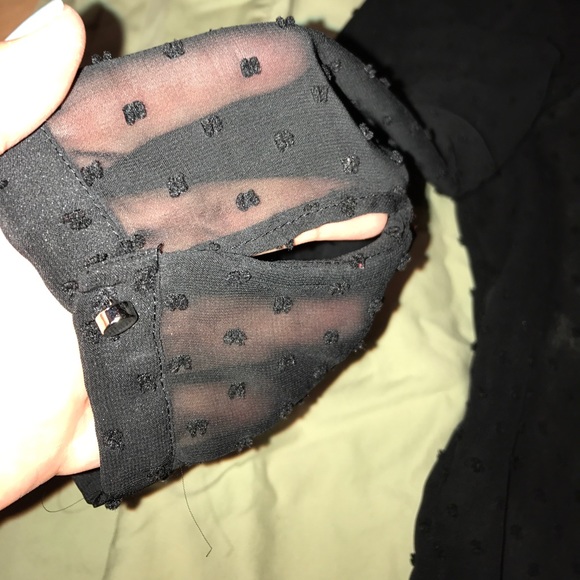 NWOT Black Sheer Pin Dot Bracelet Sleeve Blouse - Picture 3 of 7