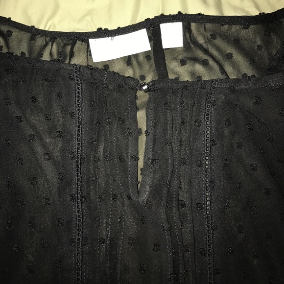 NWOT Black Sheer Pin Dot Bracelet Sleeve Blouse - Picture 4 of 7