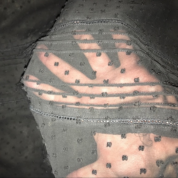 NWOT Black Sheer Pin Dot Bracelet Sleeve Blouse - Picture 5 of 7