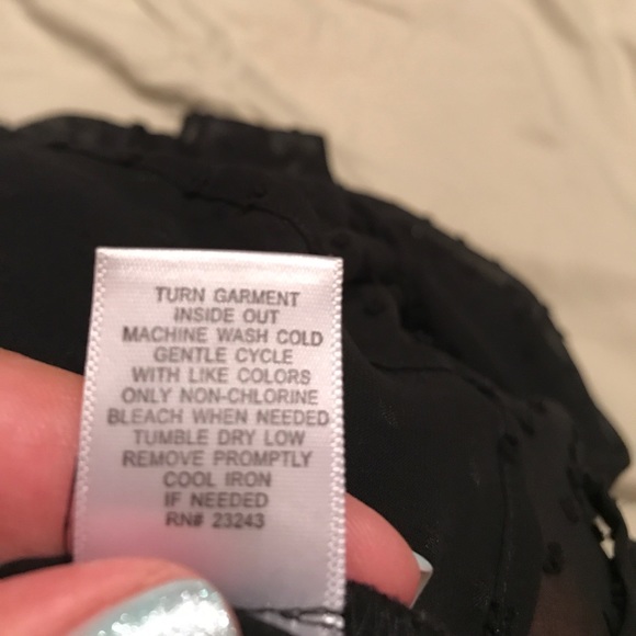 NWOT Black Sheer Pin Dot Bracelet Sleeve Blouse - Picture 6 of 7