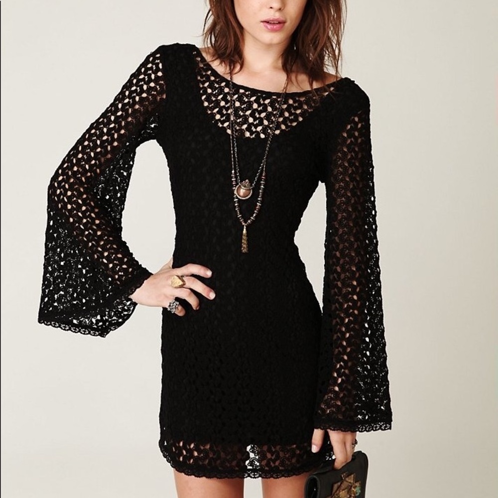 Free People Crochet Black Mini Dress