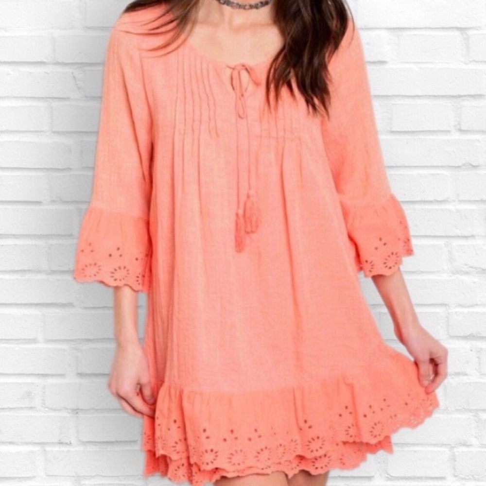 Coral Crochet Bell Sleeve Dress - Picture 6 of 6