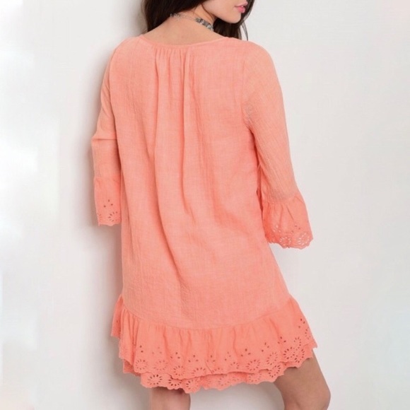 Coral Crochet Bell Sleeve Dress - Picture 5 of 6