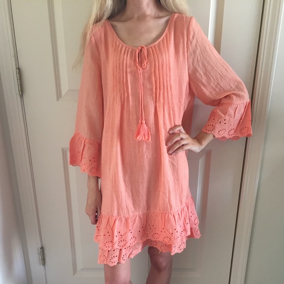 Coral Crochet Bell Sleeve Dress - Picture 3 of 6