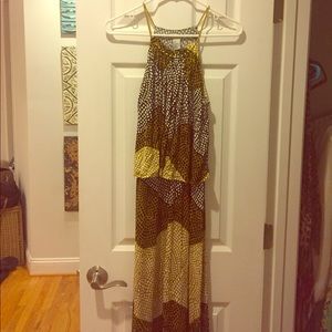 H and M long cotton dress. Gold, black and white