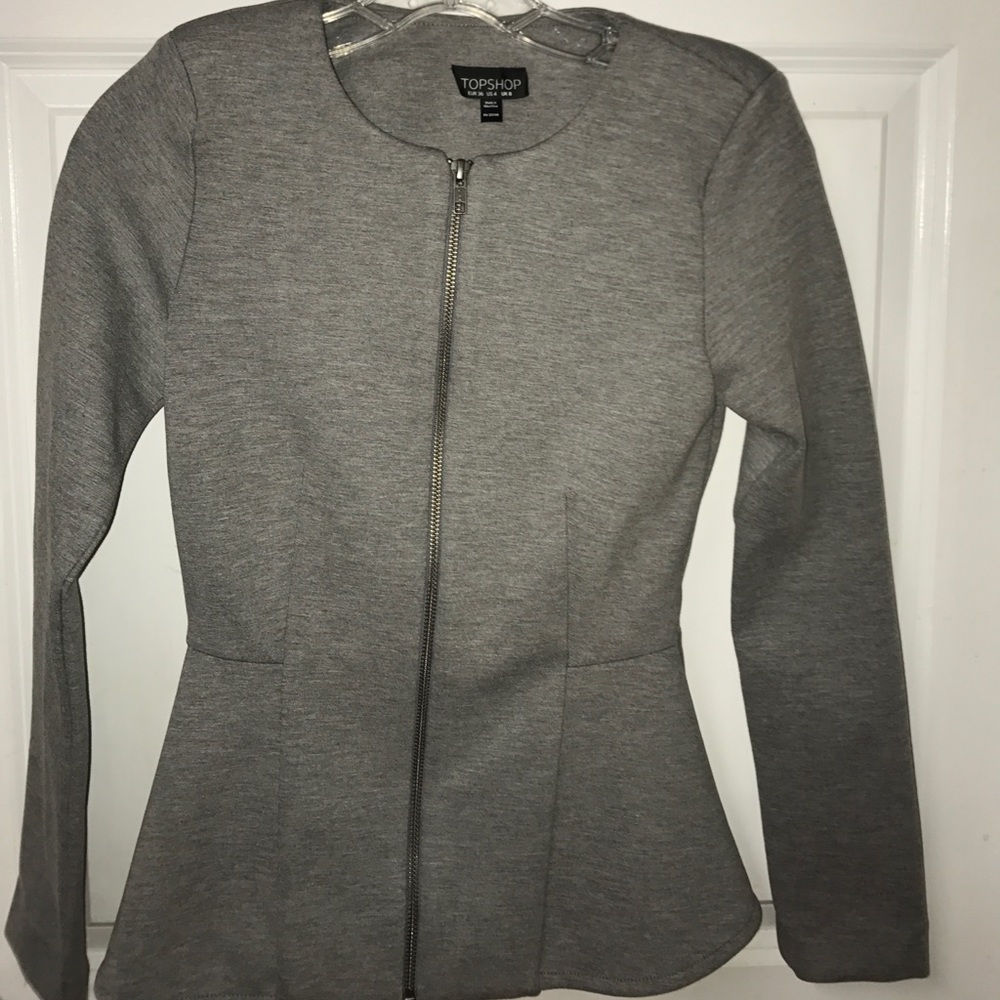 Grey top shop peplum zip up jacket