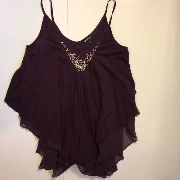 Purple tank with gold sequence neckline accent - Picture 2 of 6