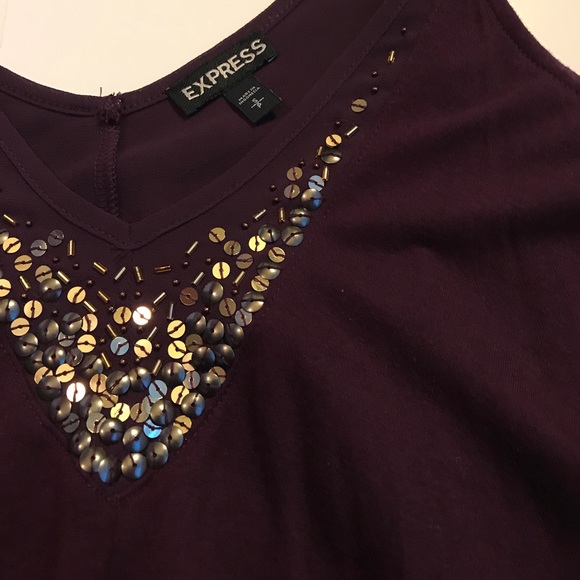 Purple tank with gold sequence neckline accent - Picture 3 of 6