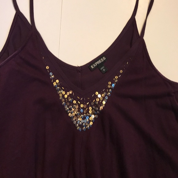 Purple tank with gold sequence neckline accent - Picture 5 of 6