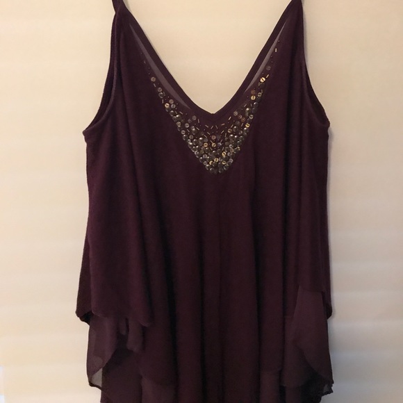 Purple tank with gold sequence neckline accent - Picture 1 of 6