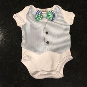 short sleeve onsie with vest and tie (one piece)
