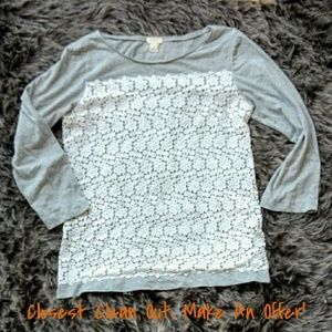 J.CREW, Lace,T-shirt , Grey, quarter length sleeve