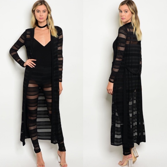 Black Long Sleeve Mesh Cardigan Duster - Picture 3 of 4