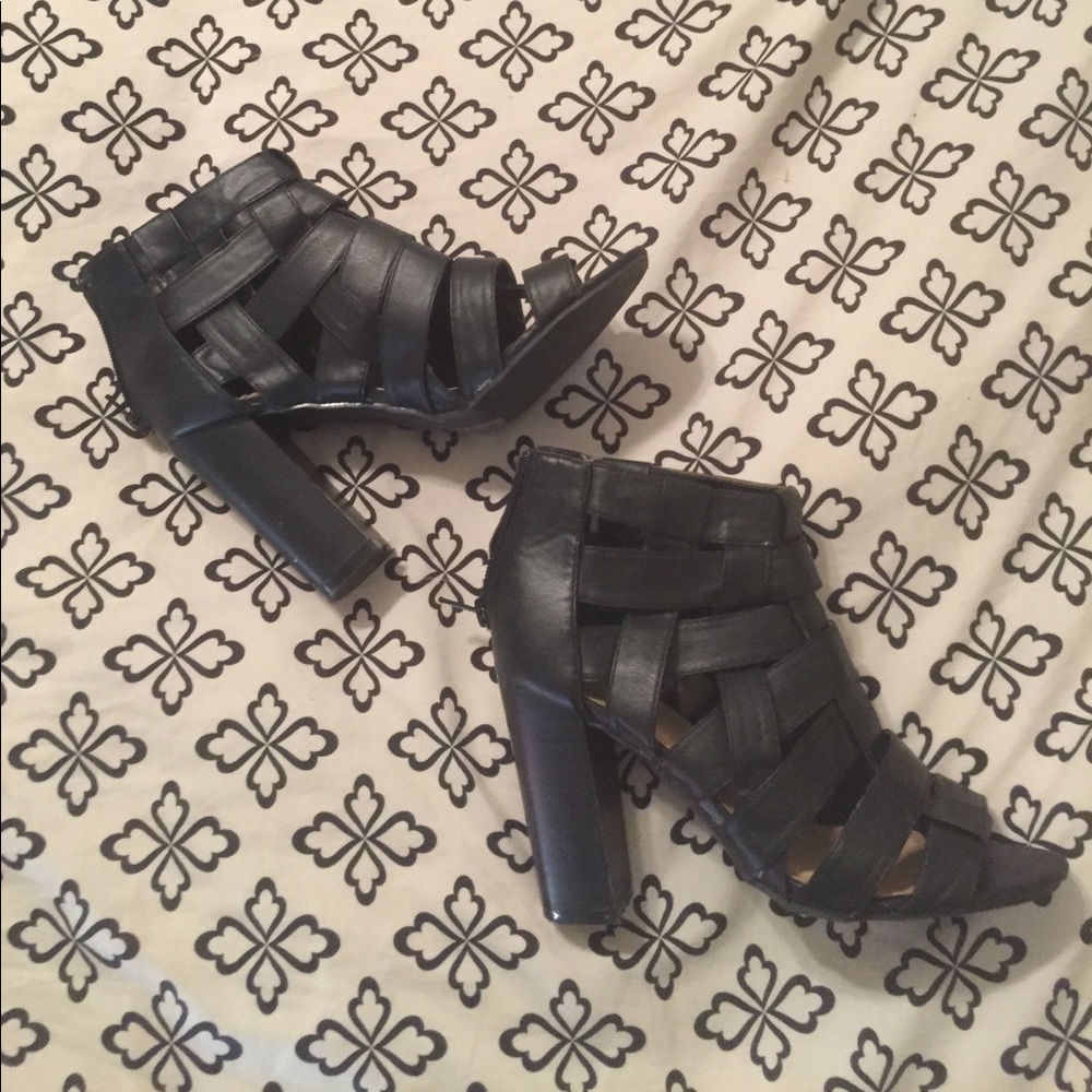Black strapping block heels