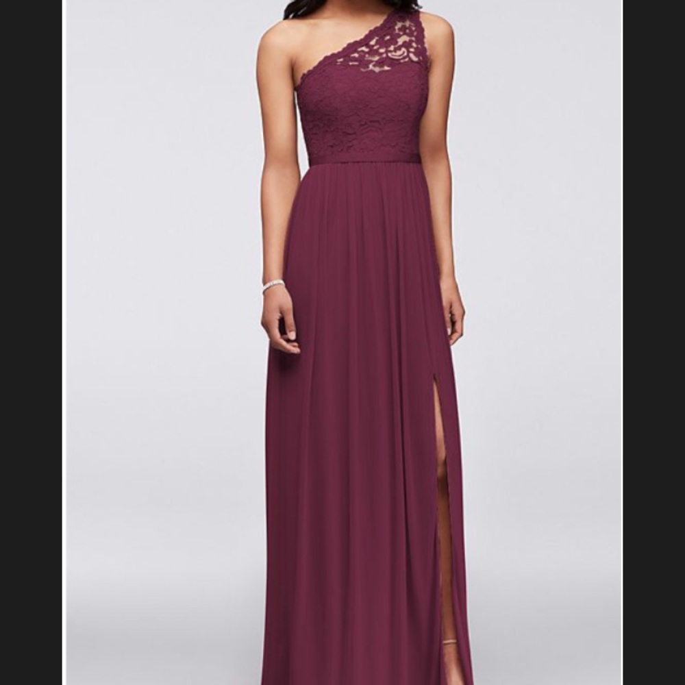 Davids Bridal Long One Shoulder Lace Dress