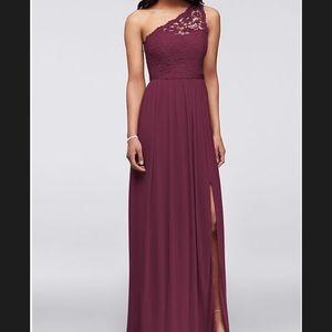 Davids Bridal Long One Shoulder Lace Dress