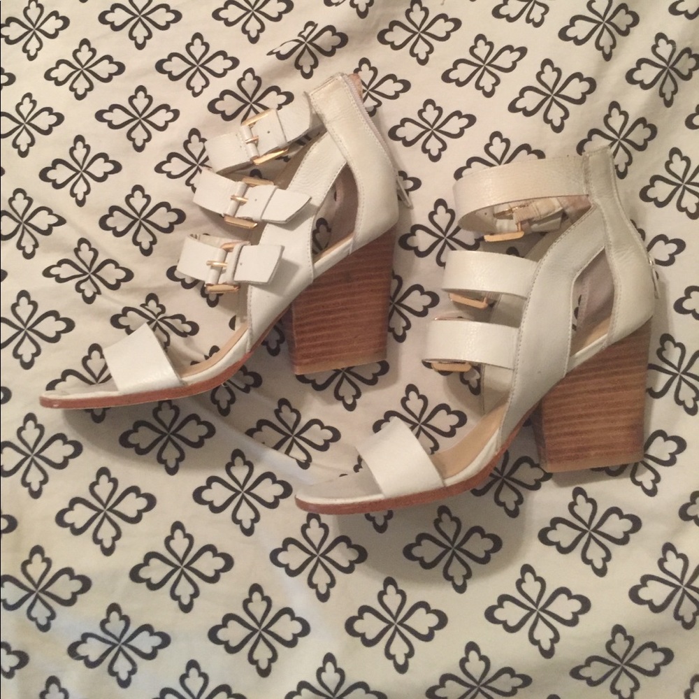 Strappy white heels