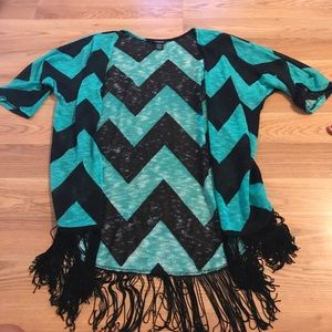 Teal & black chevron Rue 21 cardigan