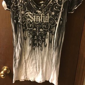 Gently Worn Sinful Buckle Short Sleeve Shirt
