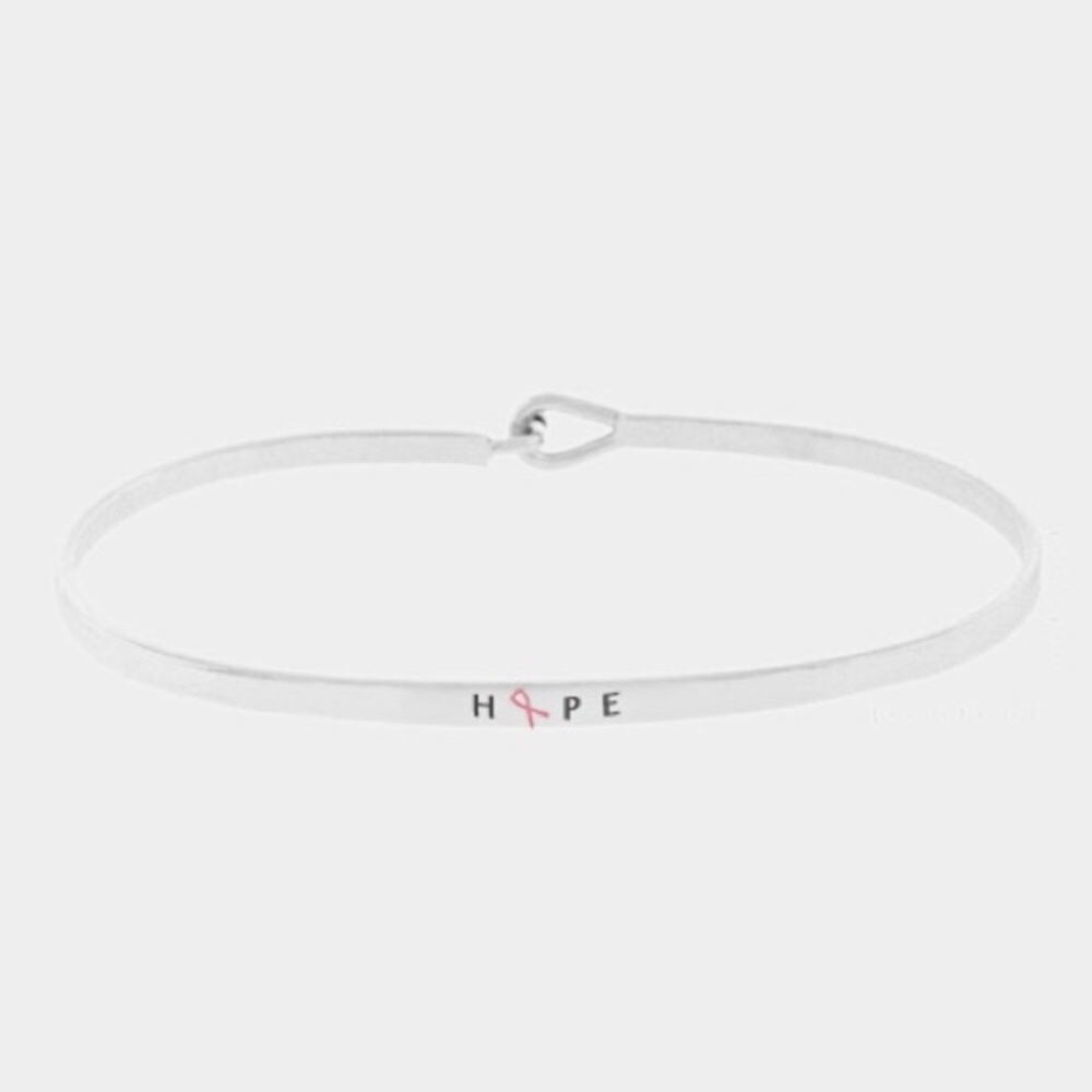 "H🎀PE" Women’s Silver Breast Cancer Awareness Bracelet-Hook Closure