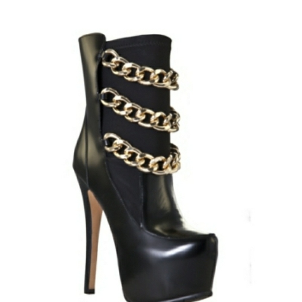 Zigi Blk & Gold Stiletto Boot Size 7.5