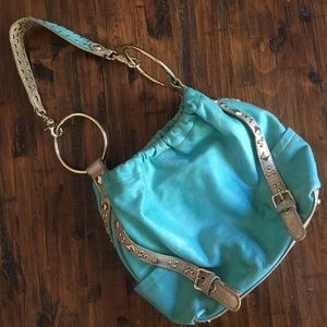 Kathy Van Zeeland mint turquoise gold purse