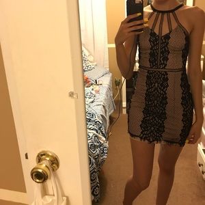 Black and Tan lace covered tight dress
