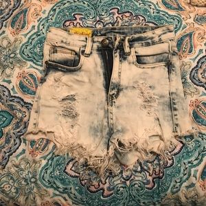 Acid wash high waisted shorts